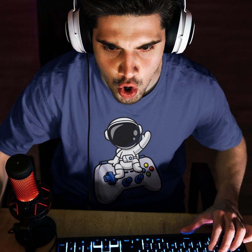 ASTRONAUT ON CONTROLLER UNISEX GARMENT-DYED T-SHIRT