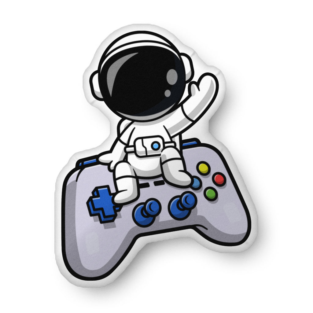 ASTRONAUT ON CONTROLLER CUSTOM SHAPED PILLOW (14"w X 18"h)