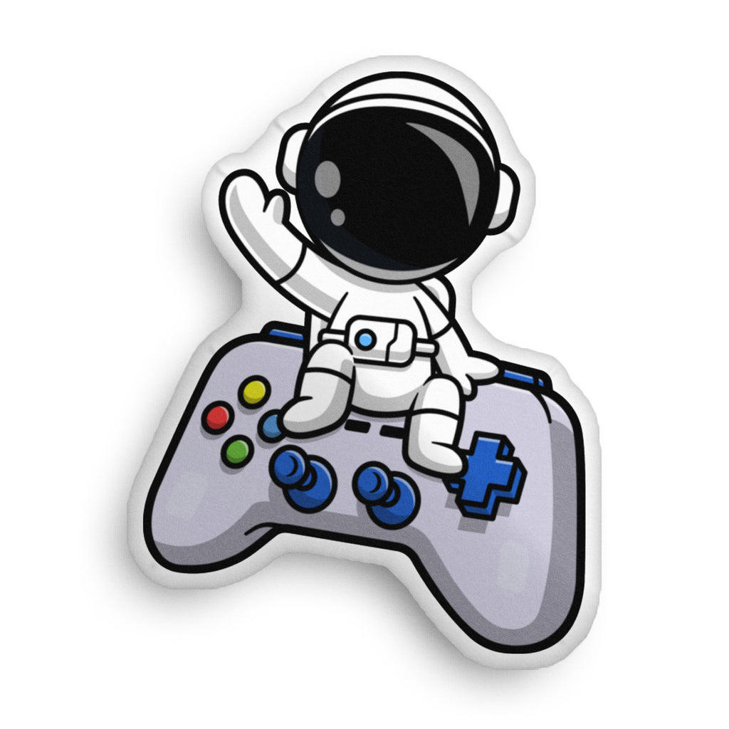 ASTRONAUT ON CONTROLLER CUSTOM SHAPED PILLOW (14"w X 18"h)