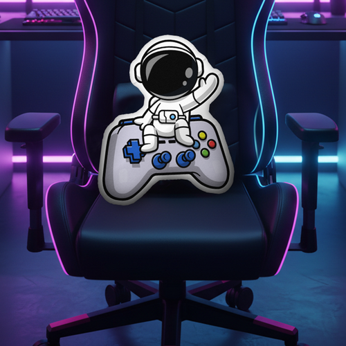 ASTRONAUT ON CONTROLLER CUSTOM SHAPED PILLOW (14"w X 18"h)